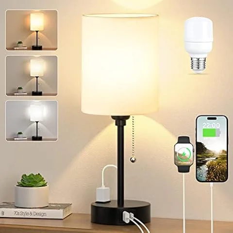 Dicoool Bedside Table Lamp for Bedroom - Small Desk Lamp with USB Ports
