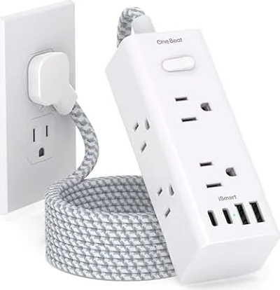 One Beat Surge Protector Power Strip, 5 Ft Flat Plug Extension Cord, 900J
