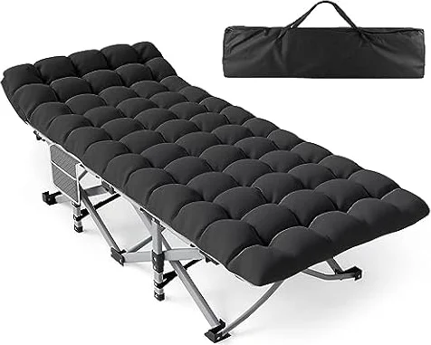 ZENPETIO Camping Cot for Adults, Heavy-Duty Portable Cot Bed with Mattress, Foldable Padded Sleeping Cots for Camping Travel Tent Day Beds Outdoor & Home Guest, Max Load 500 LBS, 75x28x15”