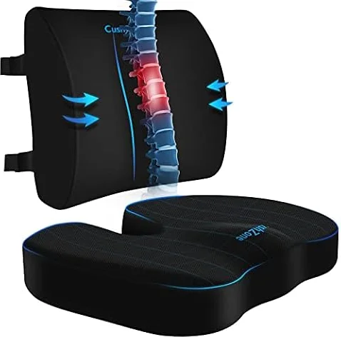 CushZone Seat Cushion and Lumbar Support Pillow for Office Chair, Black