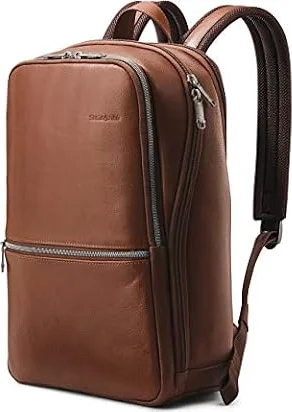 Samsonite Classic Leather Slim Backpack, Cognac , One Size
