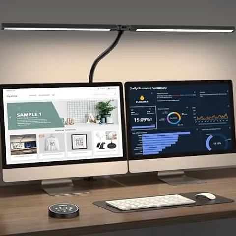 Pzloz Led Desk Lamp for Office Home - Eye Caring Architect lamp with Clamp,Dual Screen Computer Monitor Work Smart Light: 24W 5 Color Flexible Adjustable Lighting Table Lamp for Study Drafting