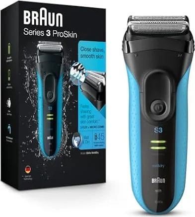 Braun Electric Series 3 Razor with Precision Trimmer, Rechargeable, Wet & Dry Foil Shaver for Men, 45 Minute Runtime, MicroComb and Long Hair Trimmer, Protects Skin from Nicks & Cuts, 4 Piece