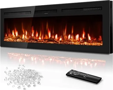 Tehanld 60" Ultra-Thin Electric Fireplace Heater, Recessed Wall Mounted