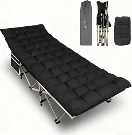 YELLOW JACKET Folding Camping Cot for Adults,600LBS Max Load,28" Wide Sleeping Cot with Removable Thick Mattress Portable Foldable Camping Bed with Carry Bag for Camp,Home,Office,Travel,Black