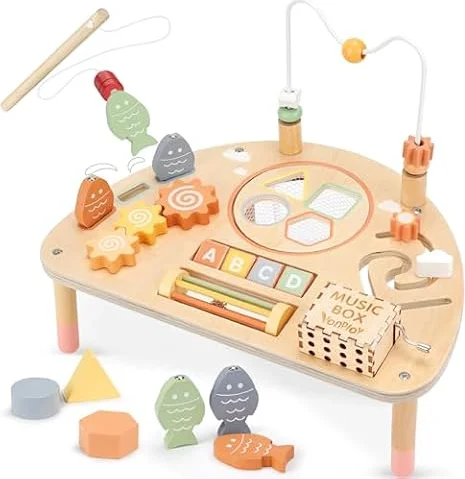 Vanplay 8 in 1 Wooden Activity Table, Montessori Toys for 2 Year Old Gift