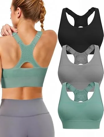 Tmeefee Adjustable Sports Bras for Women High Support, Padded Racerback Bra