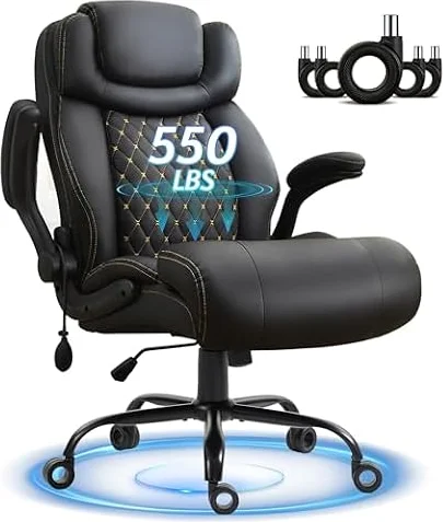 BLISNEST Office Chair, Big and Tall Executive Chair with Air-Lumbar Support, Breathable Desk Computer Chair with Adjustable Flip-up Armrests, Wide Cushion Seat Swivel Home Office Chair