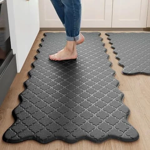 Arenarug Upgrade Scalloped Kitchen Mats for Floor 2PCS, Black Kitchen Rugs