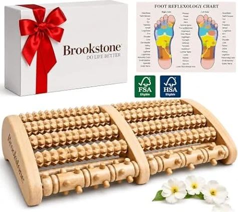 Brookstone Wooden Foot Massager Roller for Neuropathy & Plantar Fasciitis Relief - Wooden Foot Roller Massager, Neuropathy Pain Relief for Feet - Ideal Gift for Mom, Portable for Home or Travel