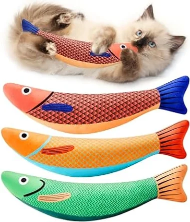 Potaroma Cat Toys Saury Fish, 3 Pack, Catnip Crinkle Sound, Soft and Durable, Interactive Kitten Kicker for Indoor Kitty Exercise 9.4 Inches for All Breeds