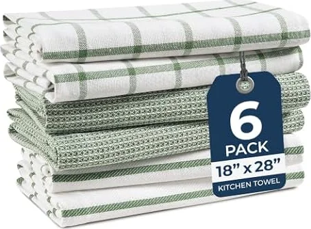 LANE LINEN Dish Towels for Kitchen 100% Cotton Tightly Woven 6 Pack - Olive