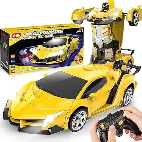Britik Transform Remote Control Car Toys for Boys 4-6, Drift RC Car Yellow