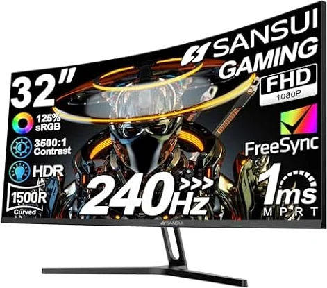 SANSUI 32 Inch Curved 240Hz Gaming Monitor High Refresh Rate, FHD 1080P