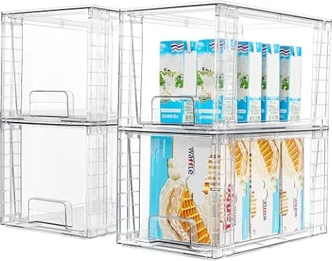 Vtopmart 4 Pack Stackable Clear Pantry Storage Drawers, Large