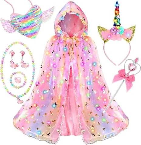 Fedio Princess Dress Up for Girls, Unicorn Light Up Princess Cape Set
