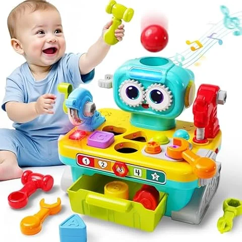iPlay, iLearn Toddler Musical Workbench Toy, 1 Year Boy Gift, Baby Tool Set
