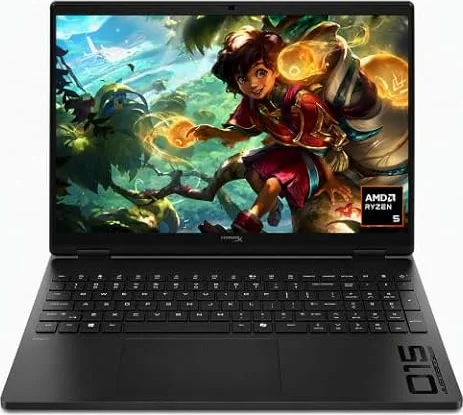 HP HyperX OMEN 15 inch Gaming Laptop, 2K 165Hz Display, AMD Ryzen 5 240, 16 GB RAM, 512 GB SSD, NVIDIA GeForce RTX 5050 GPU (8 GB Dedicated), Windows 11 Home, Shadow Black, 15-gb0099nr