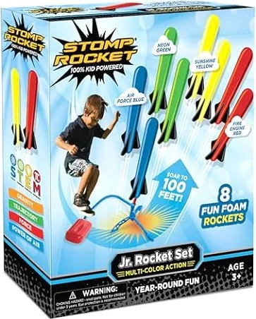 Stomp Rocket Jr Multi-Color Rocket Launcher for Kids, 8 Rockets