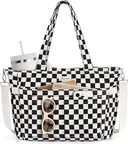 Bagstellar Corduroy Tote Bag for Women, 17 Pockets Laptop Work Tote Purse