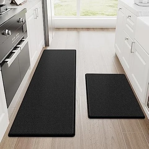 StepRite Kitchen Mats for Floor, 2-Piece Anti-Fatigue Kitchen Rugs, Black