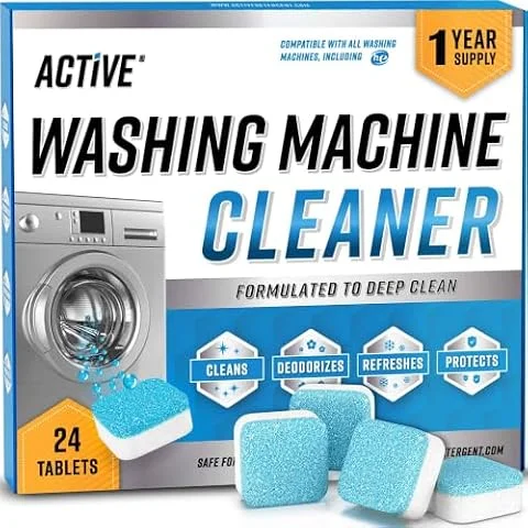Washing Machine Cleaner Descaler 24 Pack - Deep Cleaning Tablets For HE Front Loader & Top Load Washer, Septic Safe Eco-Friendly Deodorizer, Clean Inside Drum and Laundry Tub Seal - 12 Month Supply