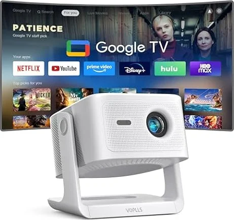 【Official Licensed Google TV】4K Smart Projector with WiFi and Bluetooth, VOPLLS Outdoor Projectors with Dolby/Auto Focus, Portable Movie Phone Wireless Gaming Wifi Proyector for Bedroom/Home/Ceilling