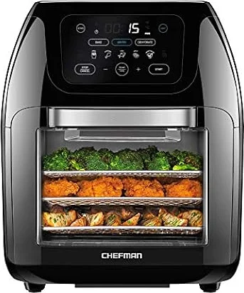 CHEFMAN Multifunctional Digital Air Fryer+ Rotisserie, Dehydrator, Convection Oven, 17 Touch Screen Presets Fry, Roast, Dehydrate, Bake, XL 10L Family Size, Auto Shutoff, Large Easy-View Window, Black