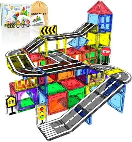 Magnetic Tiles - Road Set, Magnetic Building Blocks, Preschool Montessori Toys Gift for 3+ Year Old Boys and Girls, Sensory Christmas Toys for Kids Aged 3-5 and 4-8, Ideas for Kid with Autism