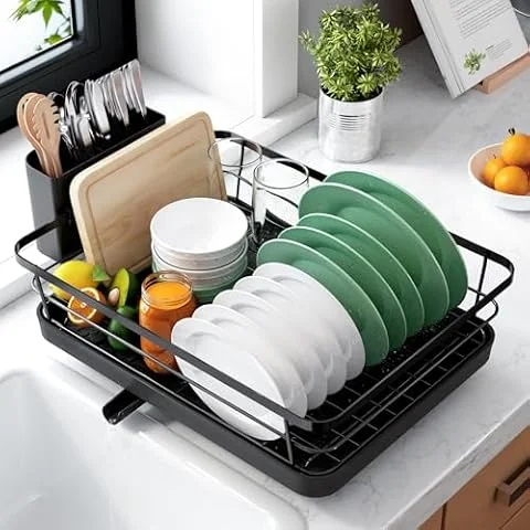 Kitsure Dish Drying Rack for Kitchen Counter, 12''W x 15.5''L, Black