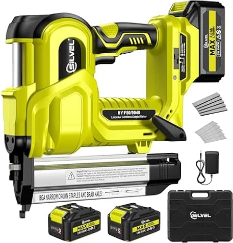 SILVEL 2" Cordless Brad Nailer, 2-in-1 21V Electric Brad Nailer with 2 * 2.0Ah Battery, 1000pcs Nails, 18GA Staples, Adjustable Depth for Woodworking, Home Improvement, green