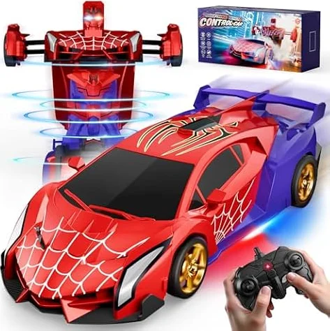 Spider Transform RC Cars Toys with Eye & Underbody Lights, 2.4GHz Remote Control Car One-Button Deformation, Fast 360°Rotation Robot Toys Birthday Gifts for 3 4 5 6 7 8 9 10 Year Old Boys Age 4-7 8-12
