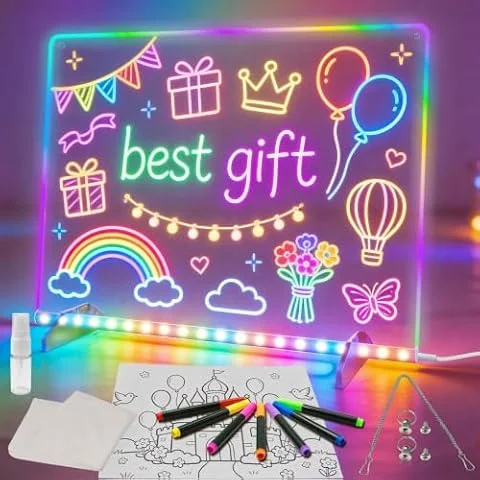 Signsxcel Led Note Board with Colors,16''Drawing Tablet,6 Modes & 8 Colors Light Up Drawing Board,Kids Toy with 13 Light Effects,Birthday Holiday Day Gifts for Girls & Boys Age 3+（White）