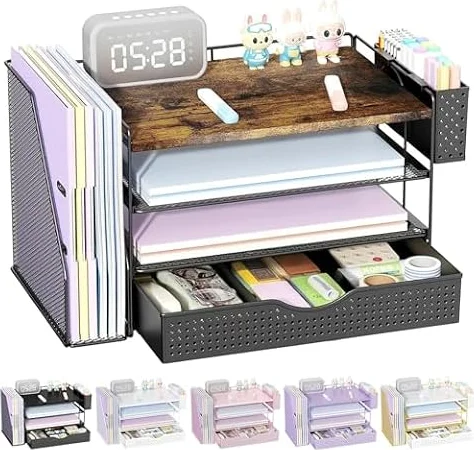 Wood Desk Organizers and Accessories with File Holder & Catalog Racks