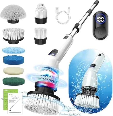 TUYU Electric Spin Scrubber,8 Replaceable Brush Heads for Home
