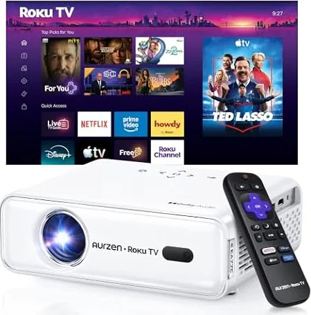 Aurzen Roku TV D1R Smart Portable Outdoor Projector with WiFi and Bluetooth
