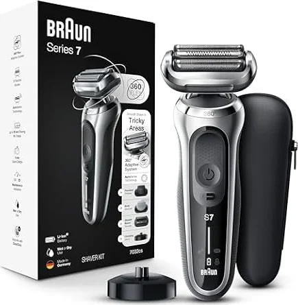 Braun Series 7 7032cs Flex Electric Razor for Men, Wet & Dry, Electric Razor, Rechargeable, Cordless Foil Shaver with Beard Trimmer and Charging Stand, Silver