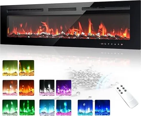 EUHOMY 50 Inch Electric Fireplace Recessed and Wall Mounted